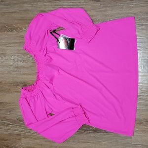 (M) Cowgirl TUFF Company Neon Statement Sleeves Cutout Ruffle Rodeo 50+ UPF Pink